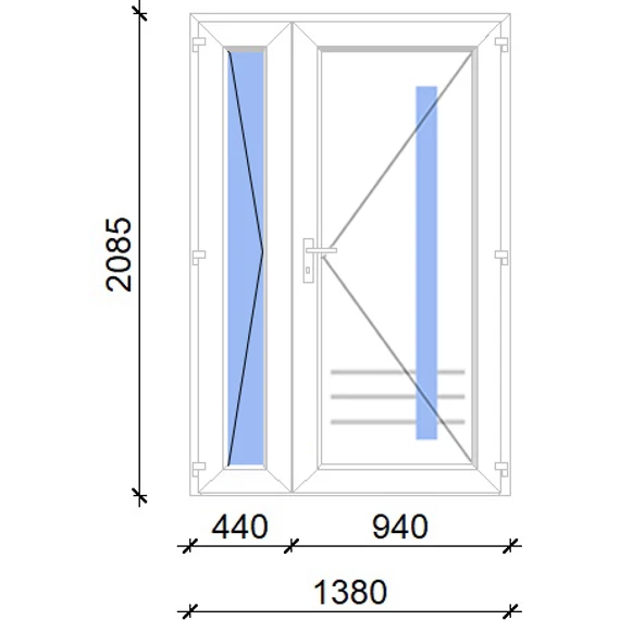 Műanyag bejárati ajtó aszimetrikusan nyíló 140x210 jobbos Daytona 1 üveges 5 kamrás fehér