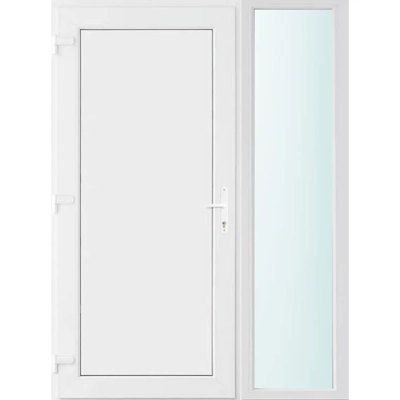 Műanyag bejárati ajtó 140x210 balos Delaware tömör 2 rétegű üveggel és hőszigetelt panellel 5 kamrás fehér