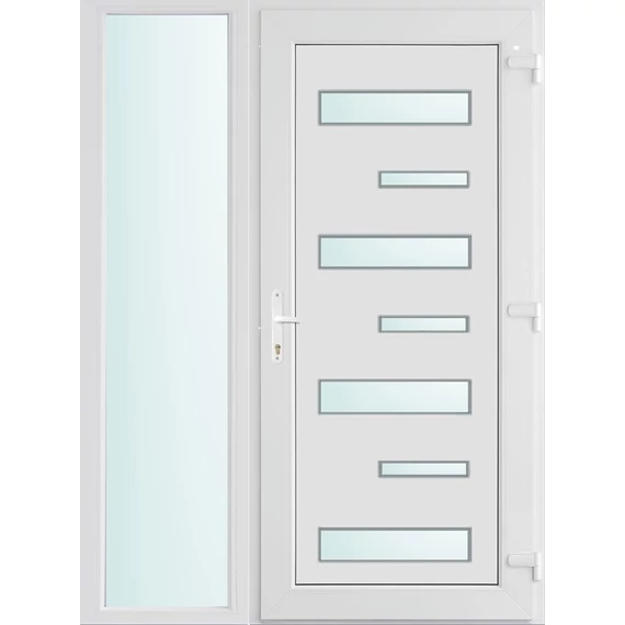 Műanyag bejárati ajtó 140x210 jobbos Georgia 7 üveges 2 rétegű üveggel és hőszigetelt panellel 5 kamrás fehér