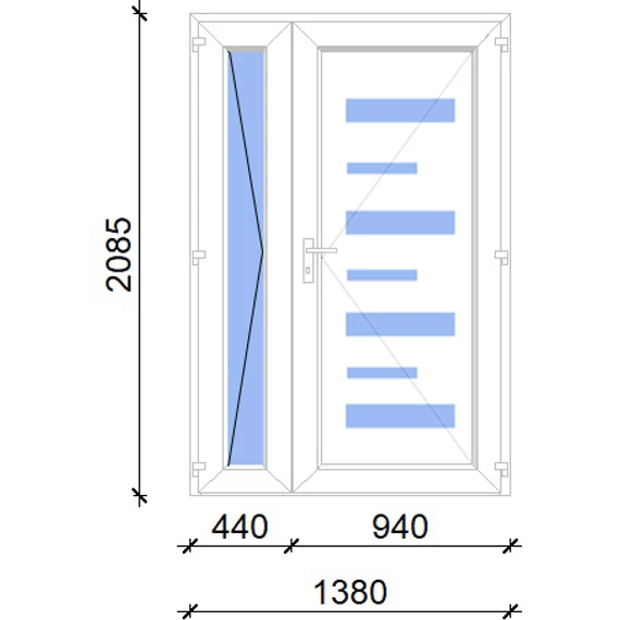 Műanyag bejárati ajtó 140x210 jobbos Georgia 7 üveges aszimmetrikusan nyíló 2 rétegű üveggel, 5 kamrás fehér