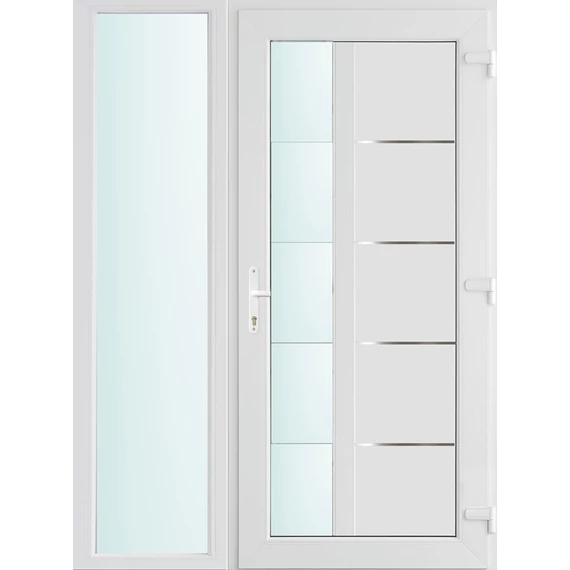 Műanyag bejárati ajtó 140x210 jobbos Indiana 1 üveges 2 rétegű üveggel és hőszigetelt panellel 5 kamrás fehér