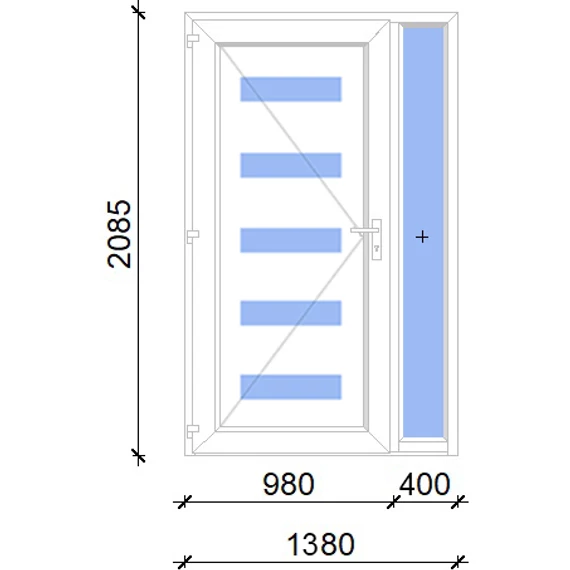 Műanyag bejárati ajtó 140x210 balos Jacksonville 5 üveges 2 rétegű üveggel, 5 kamrás fehér