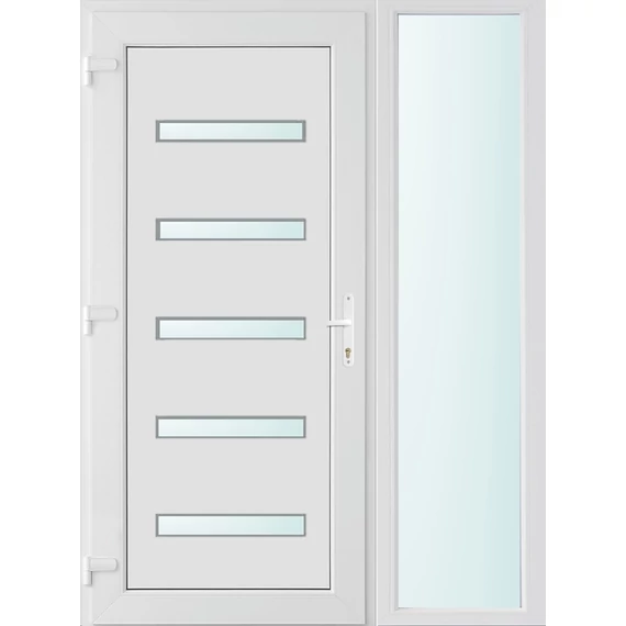 Műanyag bejárati ajtó 140x210 balos Jacksonville 5 üveges 2 rétegű üveggel és hőszigetelt panellel 5 kamrás fehér