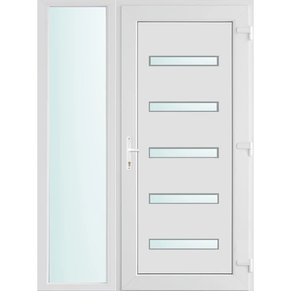 Műanyag bejárati ajtó 140x210 jobbos Jacksonville 5 üveges 2 rétegű üveggel és hőszigetelt panellel 5 kamrás fehér