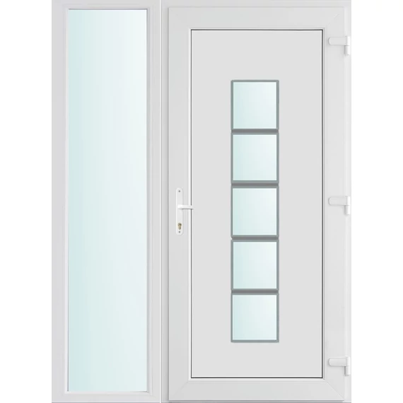 Műanyag bejárati ajtó 140x210 jobbos Maryland 1 üveges 2 rétegű üveggel és hőszigetelt panellel 5 kamrás fehér