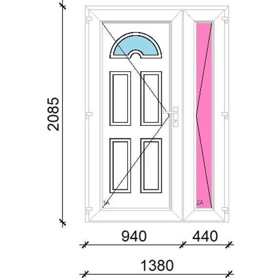 Műanyag bejárati ajtó 140x210 balos aszimmetrikusan nyíló Miami 1 üveges 5 kamrás fehér