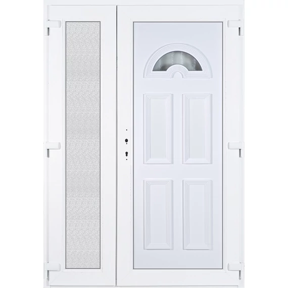 Műanyag bejárati ajtó 140x210 jobbos aszimmetrikusan nyíló Miami 1 üveges 5 kamrás fehér