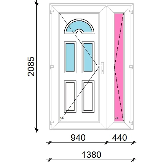 Műanyag bejárati ajtó 140x210 balos aszimmetrikusan nyíló Miami 3 üveges 5 kamrás fehér