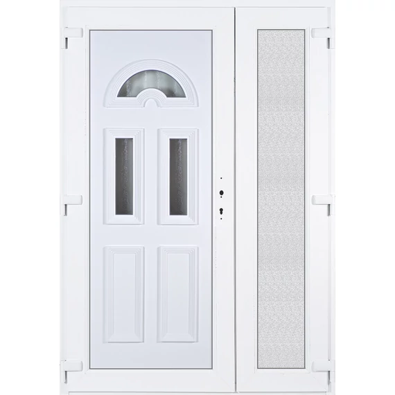 Műanyag bejárati ajtó 140x210 balos aszimmetrikusan nyíló Miami 3 üveges 5 kamrás fehér