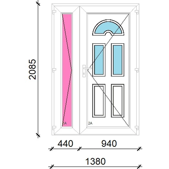 Műanyag bejárati ajtó 140x210 jobbos aszimmetrikusan nyíló Miami 3 üveges 5 kamrás fehér