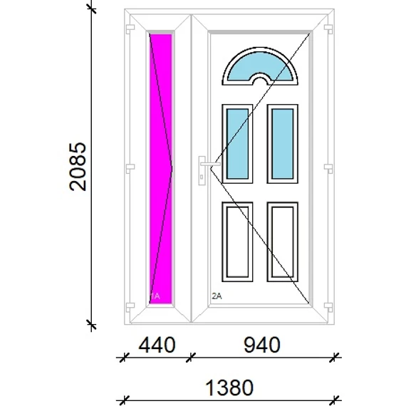 Műanyag bejárati ajtó 140x210 jobbos aszimmetrikusan nyíló Miami 3 üveges 3 rétegű üveggel extra vastag hőszigetelt panellal 5 kamrás fehér