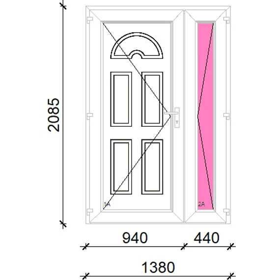 Műanyag bejárati ajtó 140x210 balos aszimmetrikusan nyíló Miami tömör 5 kamrás fehér