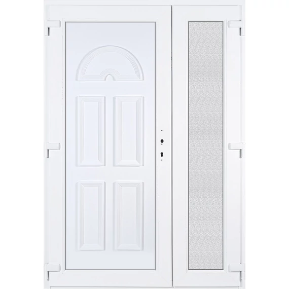 Műanyag bejárati ajtó 140x210 balos aszimmetrikusan nyíló Miami tömör extra vastag hőszigetelt panellal 5 kamrás fehér
