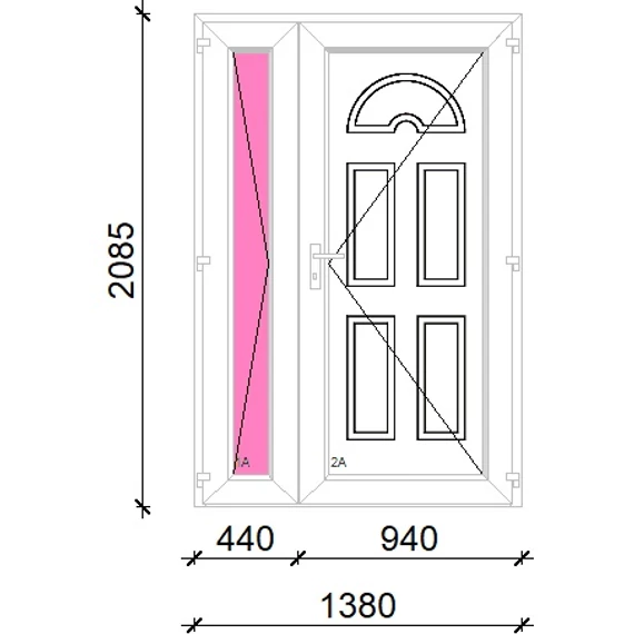Műanyag bejárati ajtó 140x210 jobbos aszimmetrikusan nyíló Miami tömör 5 kamrás fehér