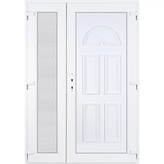 Műanyag bejárati ajtó 140x210 jobbos aszimmetrikusan nyíló Miami tömör 5 kamrás fehér