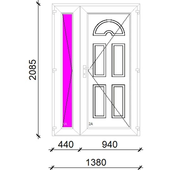 Műanyag bejárati ajtó 140x210 jobbos aszimmetrikusan nyíló Miami tömör extra vastag hőszigetelt panellal 5 kamrás fehér