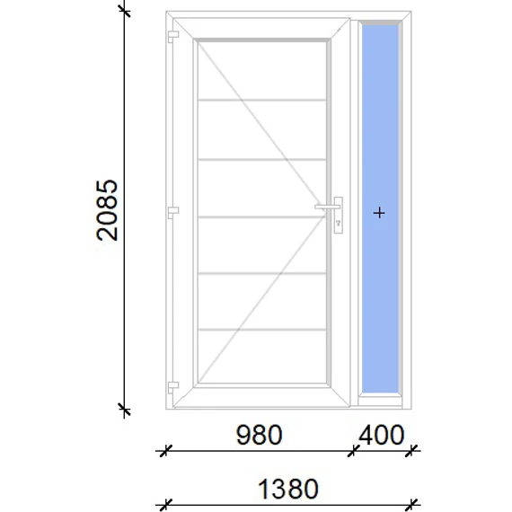 Műanyag bejárati ajtó 140x210 balos Norfolk tömör 2 rétegű üveggel, 5 kamrás fehér