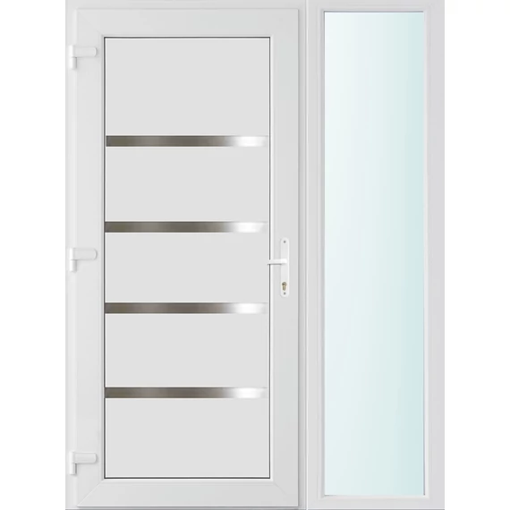 Műanyag bejárati ajtó 140x210 balos Norfolk tömör 3 rétegű üveggel és hőszigetelt panellel 5 kamrás fehér