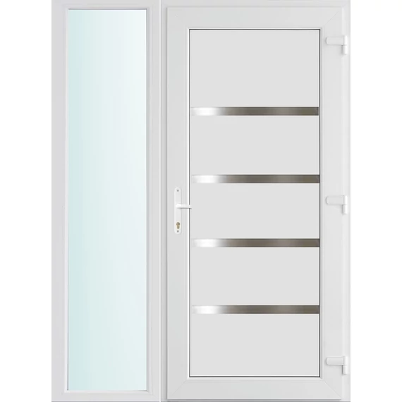 Műanyag bejárati ajtó 140x210 jobbos Norfolk tömör 2 rétegű üveggel és hőszigetelt panellel 5 kamrás fehér