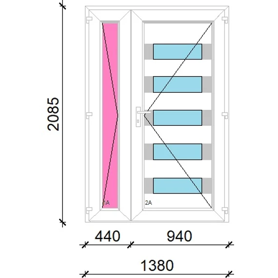 Műanyag bejárati ajtó 140x210 jobbos aszimmetrikusan nyíló Sarasota 5 üveges 3 rétegű üveggel extra vastag hőszigetelt panellal 5 kamrás fehér