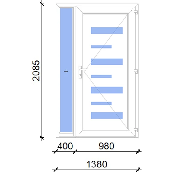 Műanyag bejárati ajtó 140x210 jobbos Alberta 7 üveges 3 rétegű üveggel extra vastag hőszigetelt panellal oldalvilágítóval 5 kamrás fehér
