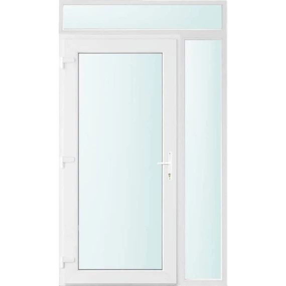 Műanyag bejárati ajtó 140x240 balos Baltimore üveges 2 rétegű üveggel és hőszigetelt panellel 5 kamrás fehér