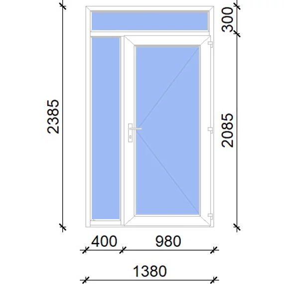 Műanyag bejárati ajtó 140x240 jobbos Baltimore üveges 2 rétegű üveggel, 5 kamrás fehér