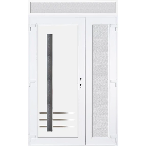 Műanyag bejárati ajtó aszimetrikusan nyíló felülvilágítóval 140x240 balos Daytona 1 üveges 5 kamrás fehér