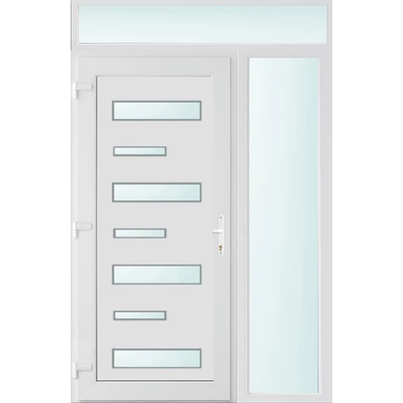 Műanyag bejárati ajtó 140x240 balos Georgia 7 üveges 2 rétegű üveggel és hőszigetelt panellel 5 kamrás fehér