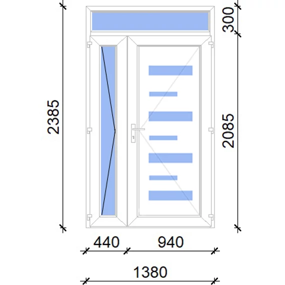 Műanyag bejárati ajtó 140x240 jobbos Georgia 7 üveges aszimmetrikusan nyíló 2 rétegű üveggel, 5 kamrás fehér