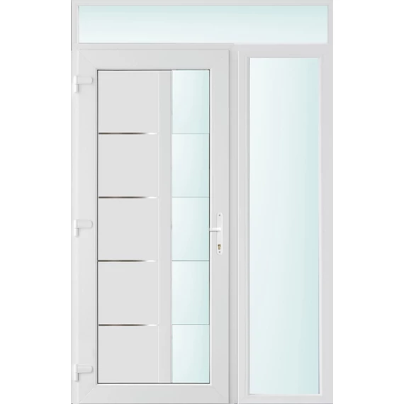 Műanyag bejárati ajtó 140x240 balos Indiana 1 üveges 2 rétegű üveggel és hőszigetelt panellel 5 kamrás fehér
