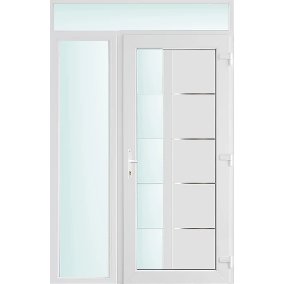 Műanyag bejárati ajtó 140x240 jobbos Indiana 1 üveges 2 rétegű üveggel és hőszigetelt panellel 5 kamrás fehér