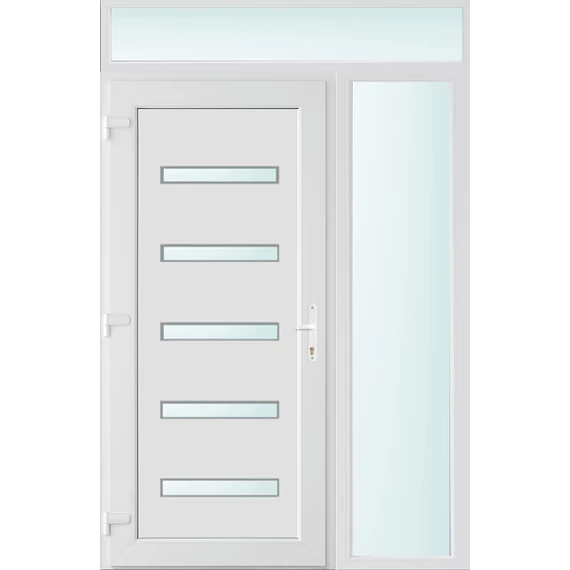 Műanyag bejárati ajtó 140x240 balos Jacksonville 5 üveges 2 rétegű üveggel és hőszigetelt panellel 5 kamrás fehér