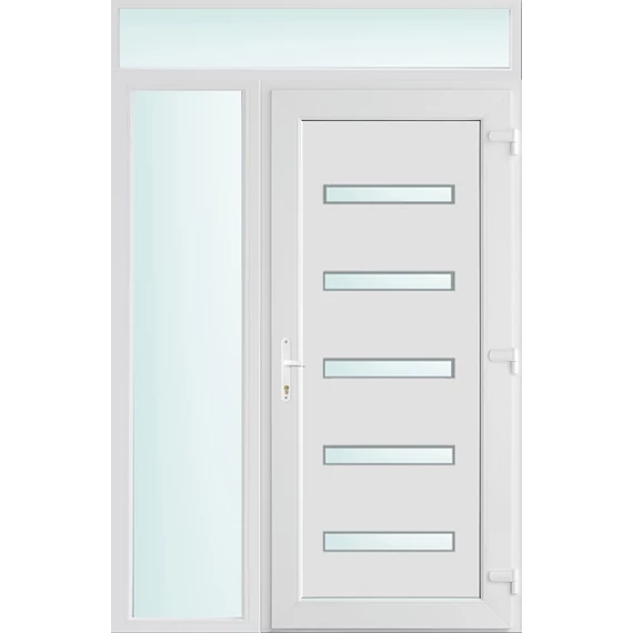Műanyag bejárati ajtó 140x240 jobbos Jacksonville 5 üveges 2 rétegű üveggel és hőszigetelt panellel 5 kamrás fehér