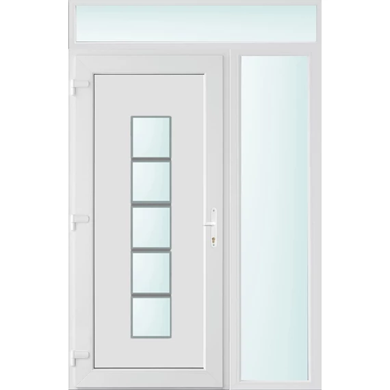 Műanyag bejárati ajtó 140x240 balos Maryland 1 üveges 2 rétegű üveggel és hőszigetelt panellel 5 kamrás fehér