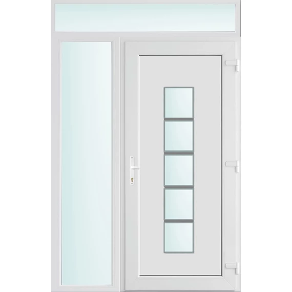 Műanyag bejárati ajtó 140x240 jobbos Maryland 1 üveges 2 rétegű üveggel és hőszigetelt panellel 5 kamrás fehér