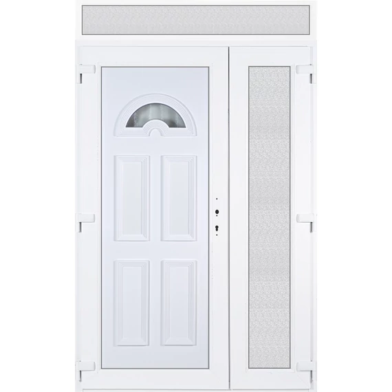 Műanyag bejárati ajtó 140x240 balos aszimmetrikusan nyíló Miami 1 üveges felülvilágítóval 5 kamrás fehér