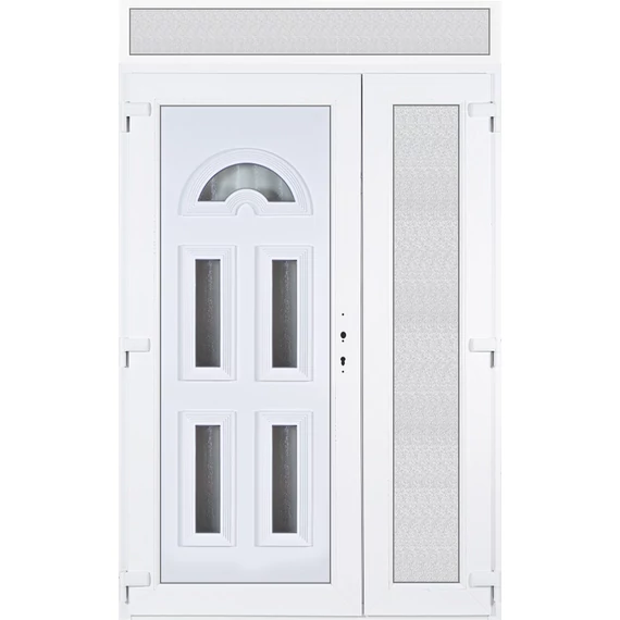 Műanyag bejárati ajtó 140x240 balos aszimmetrikusan nyíló Miami 5 üveges felülvilágítóval 5 kamrás fehér