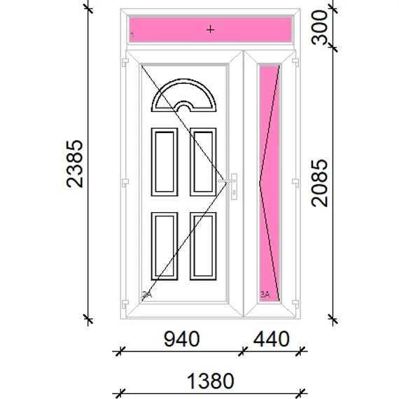 Műanyag bejárati ajtó 140x240 balos aszimmetrikusan nyíló Miami tömör felülvilágítóval 5 kamrás fehér