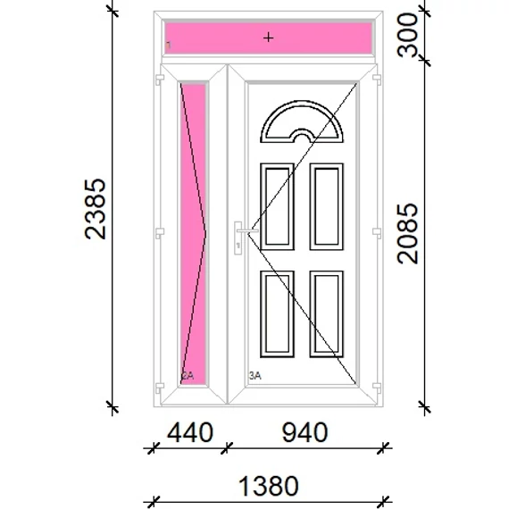 Műanyag bejárati ajtó 140x240 jobbos aszimmetrikusan nyíló Miami tömör felülvilágítóval 5 kamrás fehér
