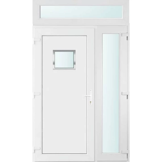 Műanyag bejárati ajtó 140x240 balos Washington 1 üveges 2 rétegű üveggel és hőszigetelt panellel 5 kamrás fehér