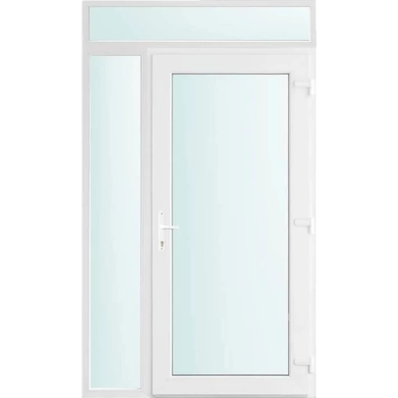 Műanyag bejárati ajtó 140x240 jobbos Baltimore üveges 2 rétegű üveggel és hőszigetelt panellel 5 kamrás fehér