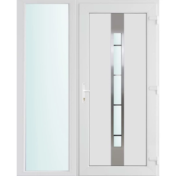 Műanyag bejárati ajtó 150x210 jobbos Manhattan 1 üveges 3 rétegű üveggel és hőszigetelt panellel 5 kamrás fehér