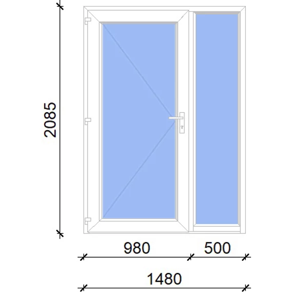 Műanyag bejárati ajtó 150x210 balos Baltimore üveges 2 rétegű üveggel, 5 kamrás fehér