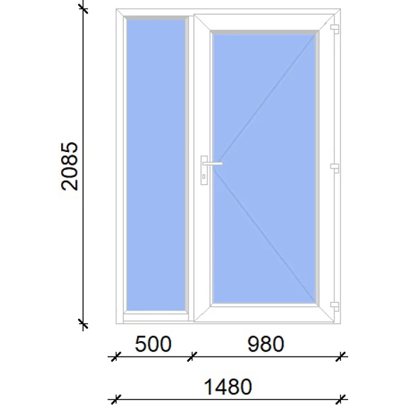 Műanyag bejárati ajtó 150x210 jobbos Baltimore üveges 2 rétegű üveggel, 5 kamrás fehér