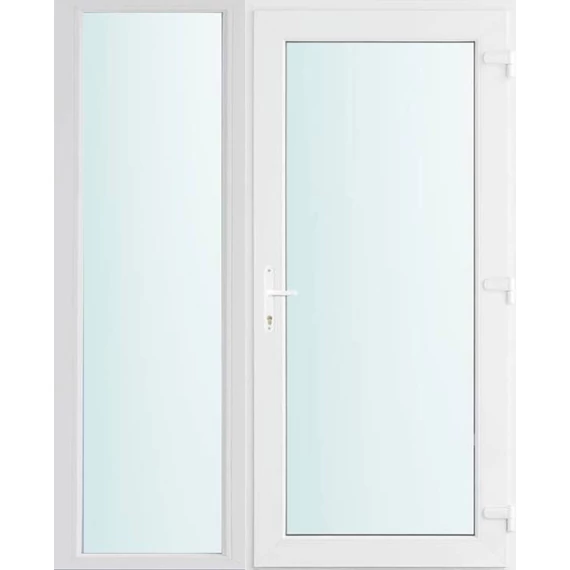 Műanyag bejárati ajtó 150x210 jobbos Baltimore üveges 2 rétegű üveggel és hőszigetelt panellel 5 kamrás fehér