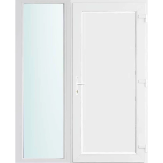 Műanyag bejárati ajtó 150x210 jobbos Delaware tömör 2 rétegű üveggel és hőszigetelt panellel 5 kamrás fehér