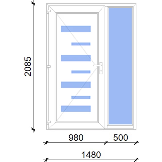 Műanyag bejárati ajtó 150x210 balos Georgia 7 üveges 2 rétegű üveggel, 5 kamrás fehér