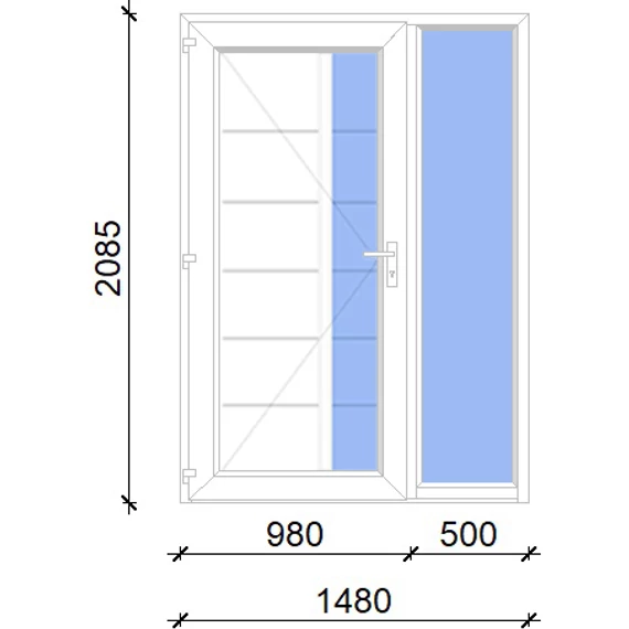 Műanyag bejárati ajtó 150x210 balos Indiana 1 üveges 2 rétegű üveggel, 5 kamrás fehér