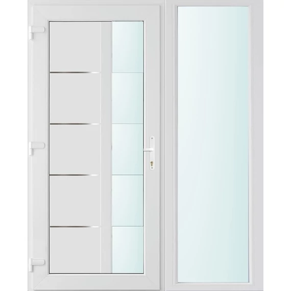 Műanyag bejárati ajtó 150x210 balos Indiana 1 üveges 2 rétegű üveggel és hőszigetelt panellel 5 kamrás fehér